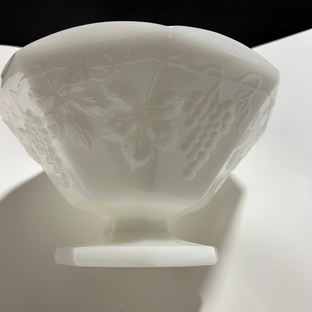 Vintage Milk Glass Paneled Grape Footed Bowl Scalloped Pedestal 8.5 Inch - Picture 9 of 9